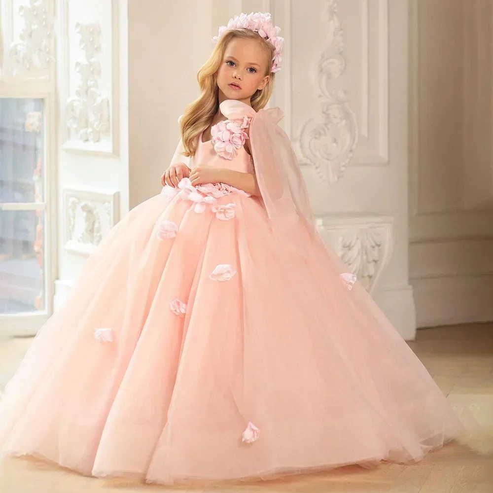 Blush Flower Girl Dresses Appliques Sleeveless Fluffy Kids Little Girl Princess Wedding Birthday Party First Communion Holiday