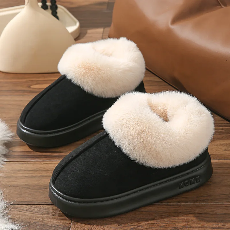 2025 Platform of Women's Fashion Snow Boots Fluffy Plush Faux Fur Soft Slippers Winter Indoor Comfortable Home Men's Shoes