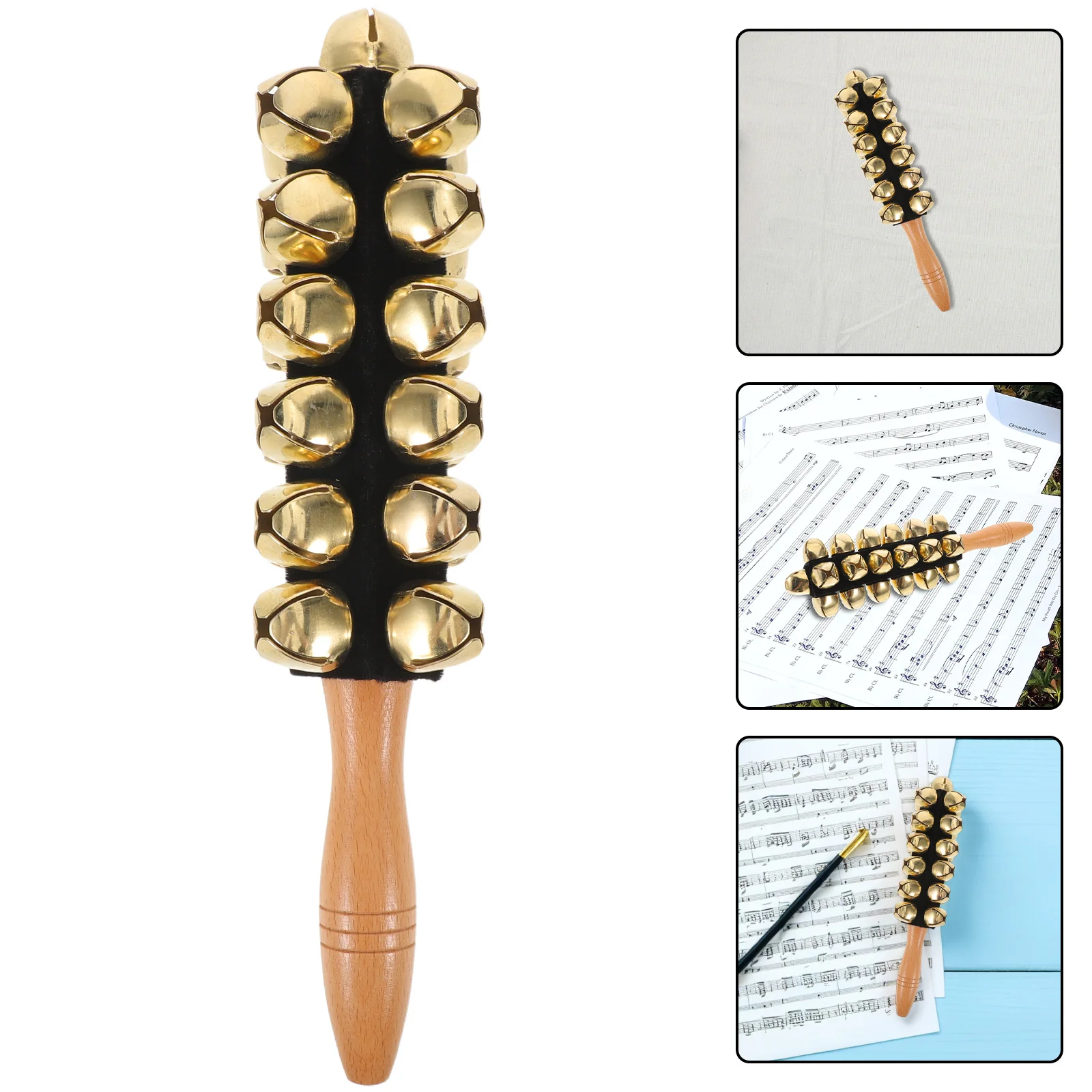 

12-Bell Wooden Handle Shaker Rattle Musical Instrument For Preschool Education Hand Percussion Christmas Party Favors