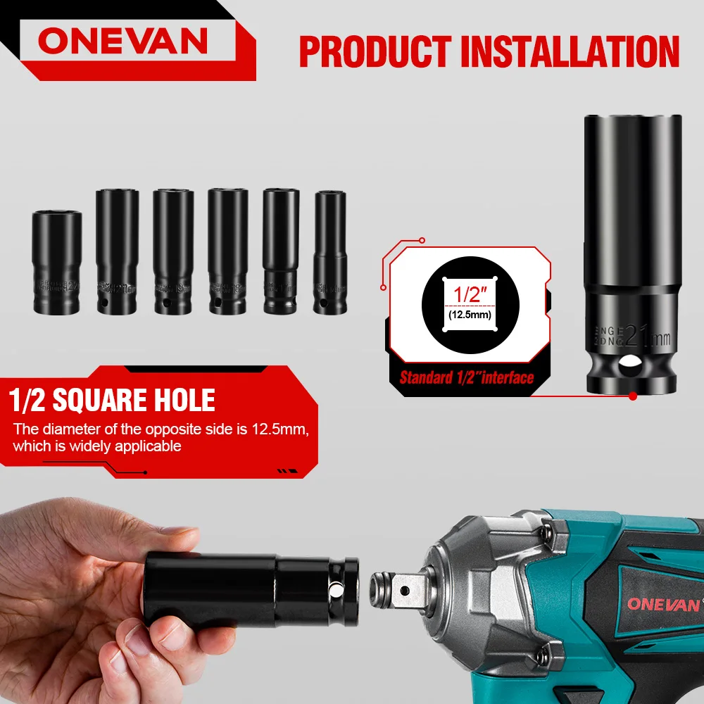 ONEVAN ประแจผลกระทบไฟฟ้า Hexs ซ็อกเก็ตอะแดปเตอร์ชุด 1/2 "เจาะ Chuck ไดรฟ์ชุดสําหรับประแจไฟฟ้าไขควงซ็อกเก็ตมาตรฐาน