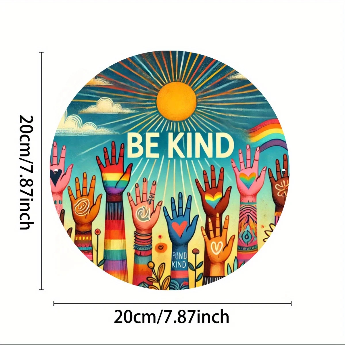 1 шт., вдохновляющий круглый металлический знак «Be Kind» — яркая тема единства и доброты, устойчивый к атмосферным воздействиям железный настенный рисунок для улицы, крыльца