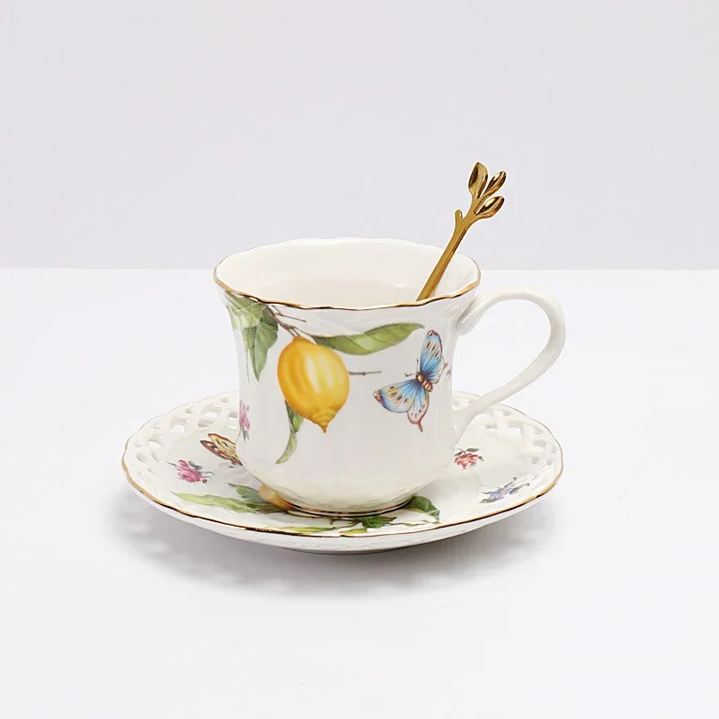 طبق طعام سيراميك على الطراز الأوروبي أنيق بنمط الليمون طبق عشاء ستيك طقم فناجين القهوة طبق حلوى المطبخ الغربي #3