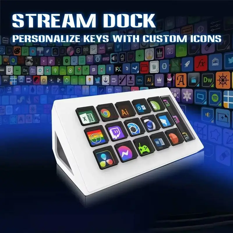 Visual Stream Deck Keyboard Lcd Button 15 Keys Live Content Creation Controller Custom Button For Windows/macos/android/ios Gift