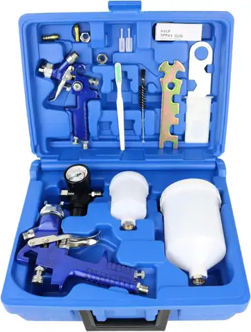 HVLP Air Gravity Spray Gun Set with 0.8mm and 1.4mm Nozzles, Locking Regulator for Cake Decoration and Model Making
