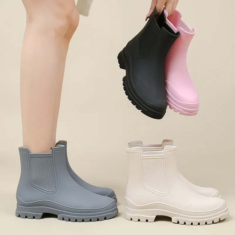 Bottes de pluie en caoutchouc imperméables pour femmes, chaussures de sécurité pour le travail, confortables, coordonnantes, cuisine, jardin, galoches, mode