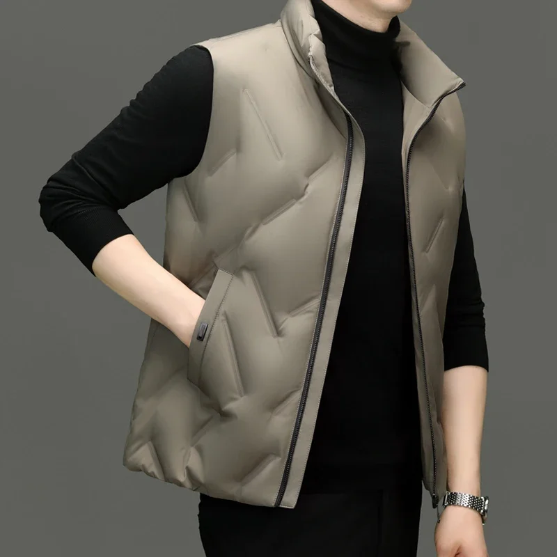 

Men's Thin Sleeveless Down Jacket 2024 Winter Solid Color Vest Duck Cown Thickened Jacket Warm Vest Coat Clothing