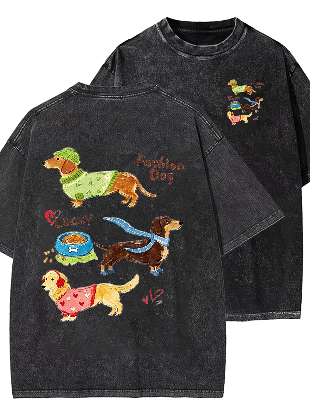 Dackel-Hund Grafik-T-Shirt für Damen Cartoon-Welpen-Print Vintage Harajuku Streetwear Lässiges Kurzarm-Unisex-Oberteil – Detail 2