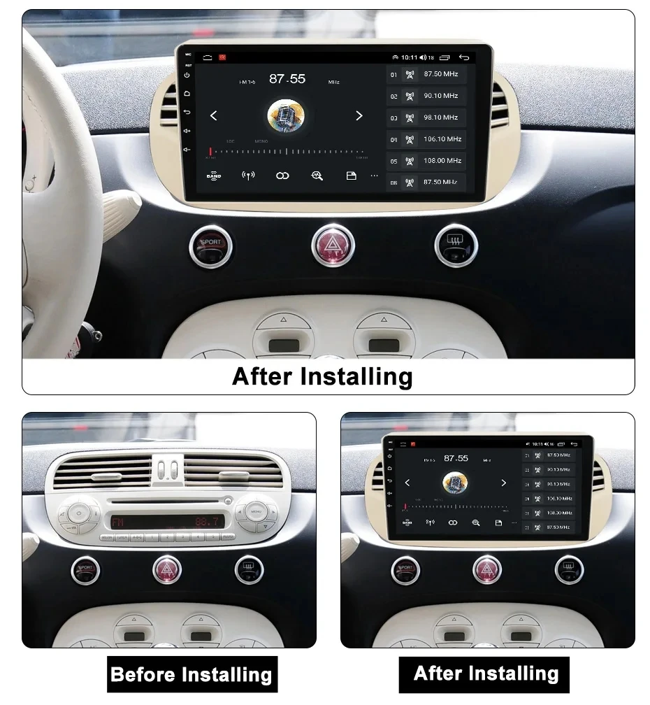 Android Auto dla Fiat 500 2007-2015 Radio samochodowe Stereo 5G z nawigacją GPS Sterowanie kierownicą Multimedia Carplay