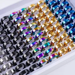 10Pcs/Lot Fashion Classic Smooth Stainless Steel Ring For Women Men Simple Multicolor Mixed Style Party Gift Width 8mm