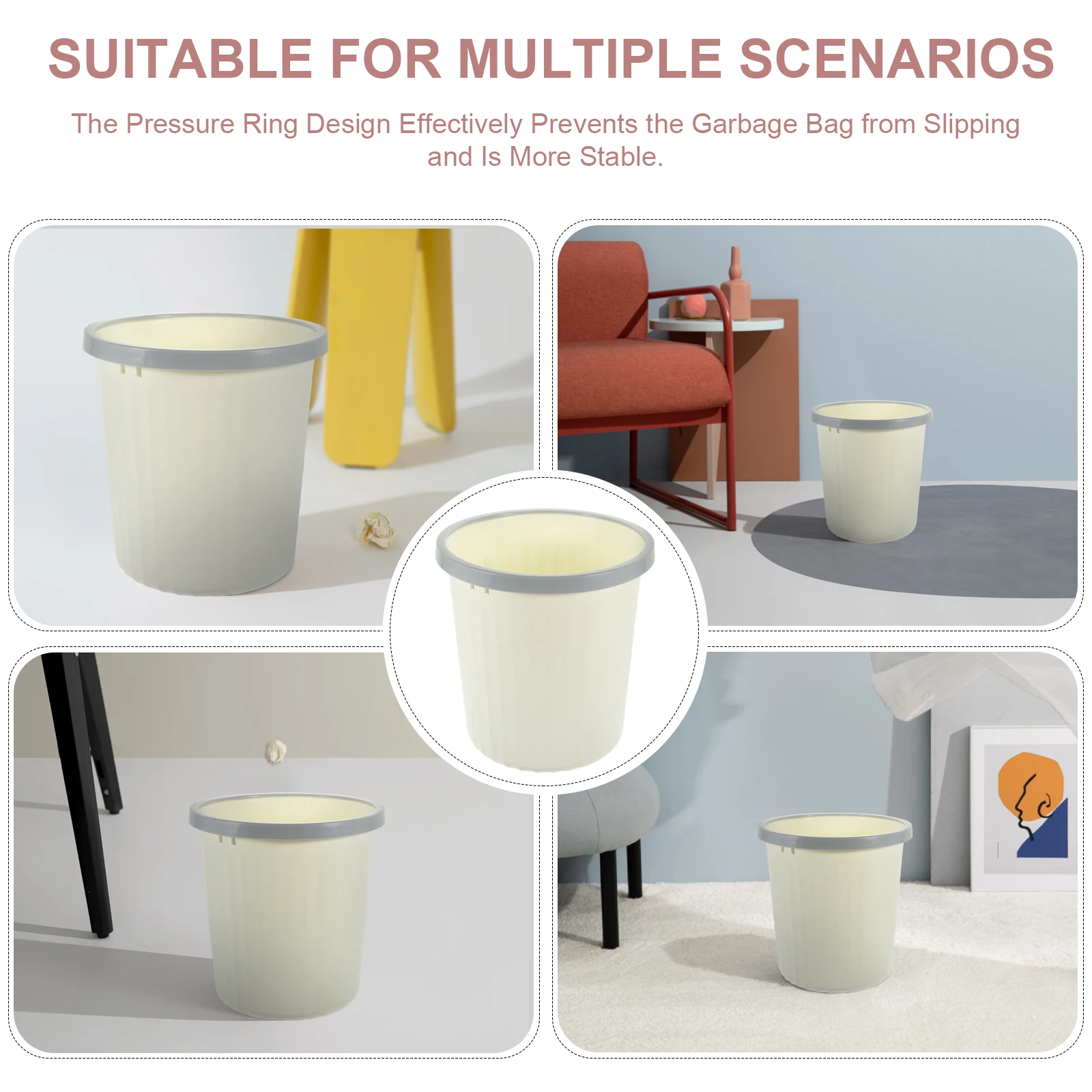 

2 Open Top Trash Cans Household Garbage Bins Waste Basket Kitchen Bathroom Bedroom Heavy Duty Large Opening Multi Function