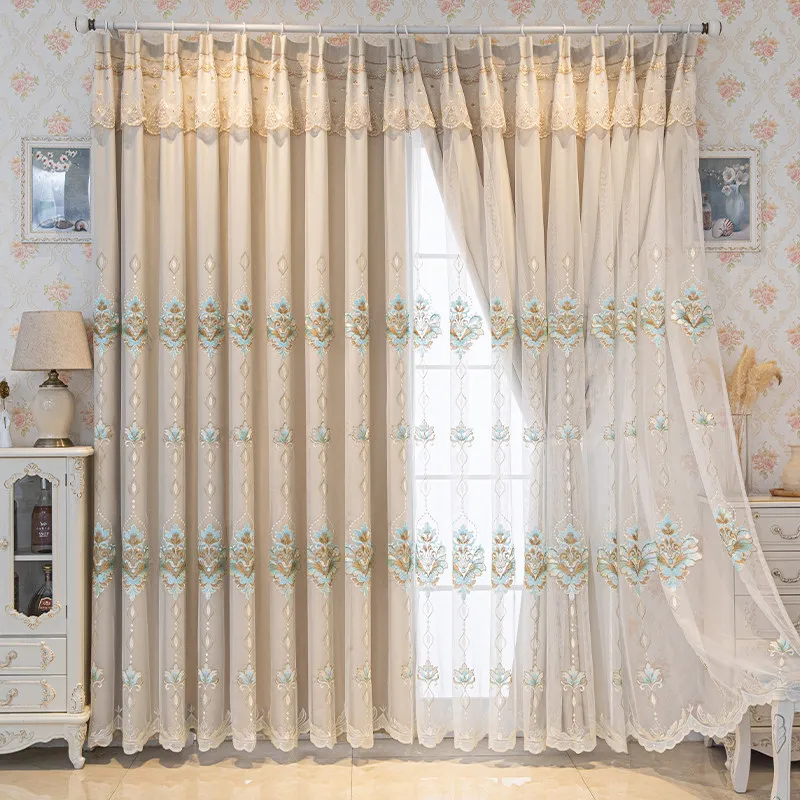 Luxury High-end European-style Customized Curtain Cloth and Gauze Integrated Double-layer Living Room and Bedroom Blackout Light