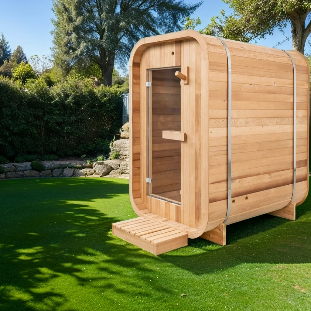 Sauna Kayu Luar Ruangan untuk 2 Orang, Kabin Kayu Tradisional Kelas Atas, Sauna Kering dan Basah dari Kayu Cedar