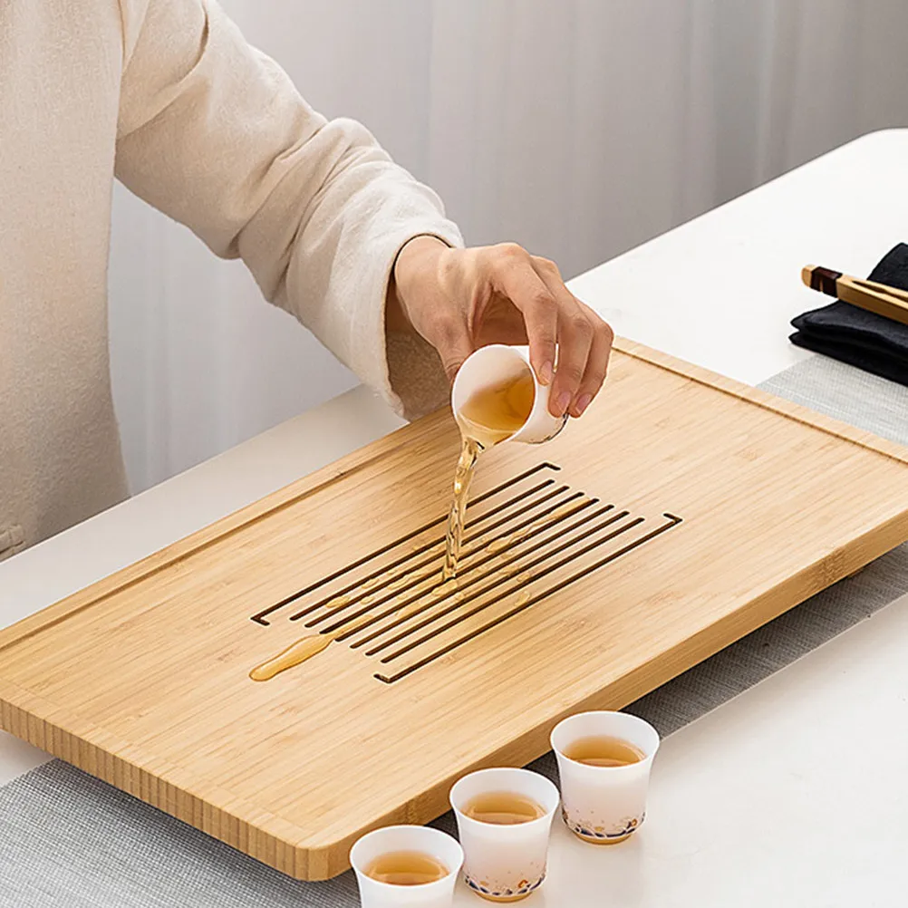 

Прямоугольный бамбуковый поддон для слива воды (1 шт.), кухонный поднос для хранения, для чашек, мисок, фруктов, овощей, бытовая посуда