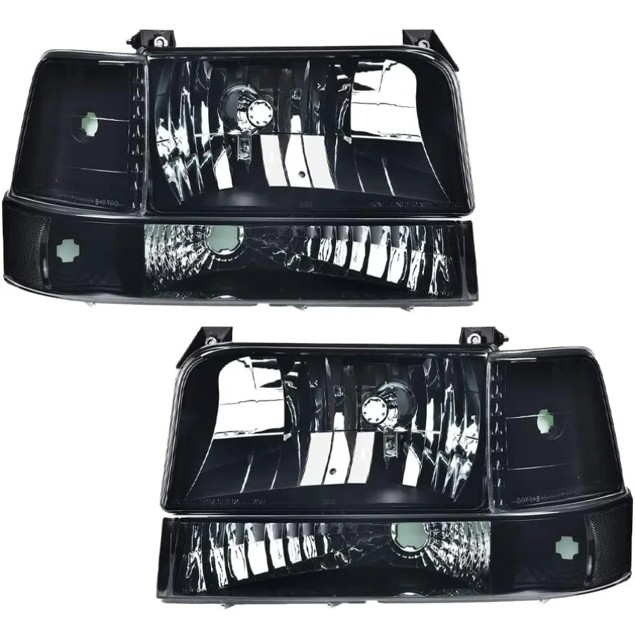 

Галогенные фары в сборе с угловыми сигнальными лампами-бамперами для 9296 F150 250 350 Bronco дымовые линзы, черный корпус, прозрачный отражатель