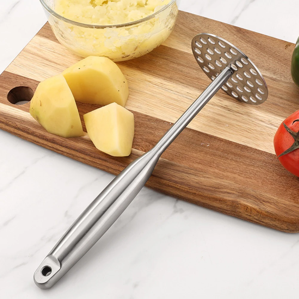 Ergonomic Stainless Steel Potato Masher with Perforated Base for Soft Food Mashing Potatoes Avocados and Beans