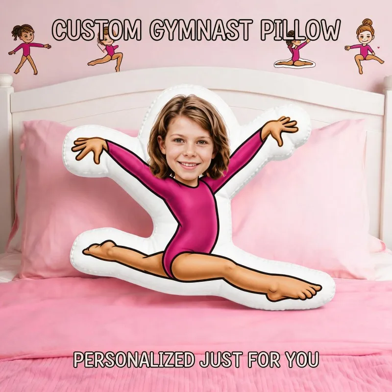 Custom Personalized Photo Shaped Pillow, Gymnast Split Pose Decorative Cushion, Unique Home Decor Accent for Sofa & Bedroom, Mem