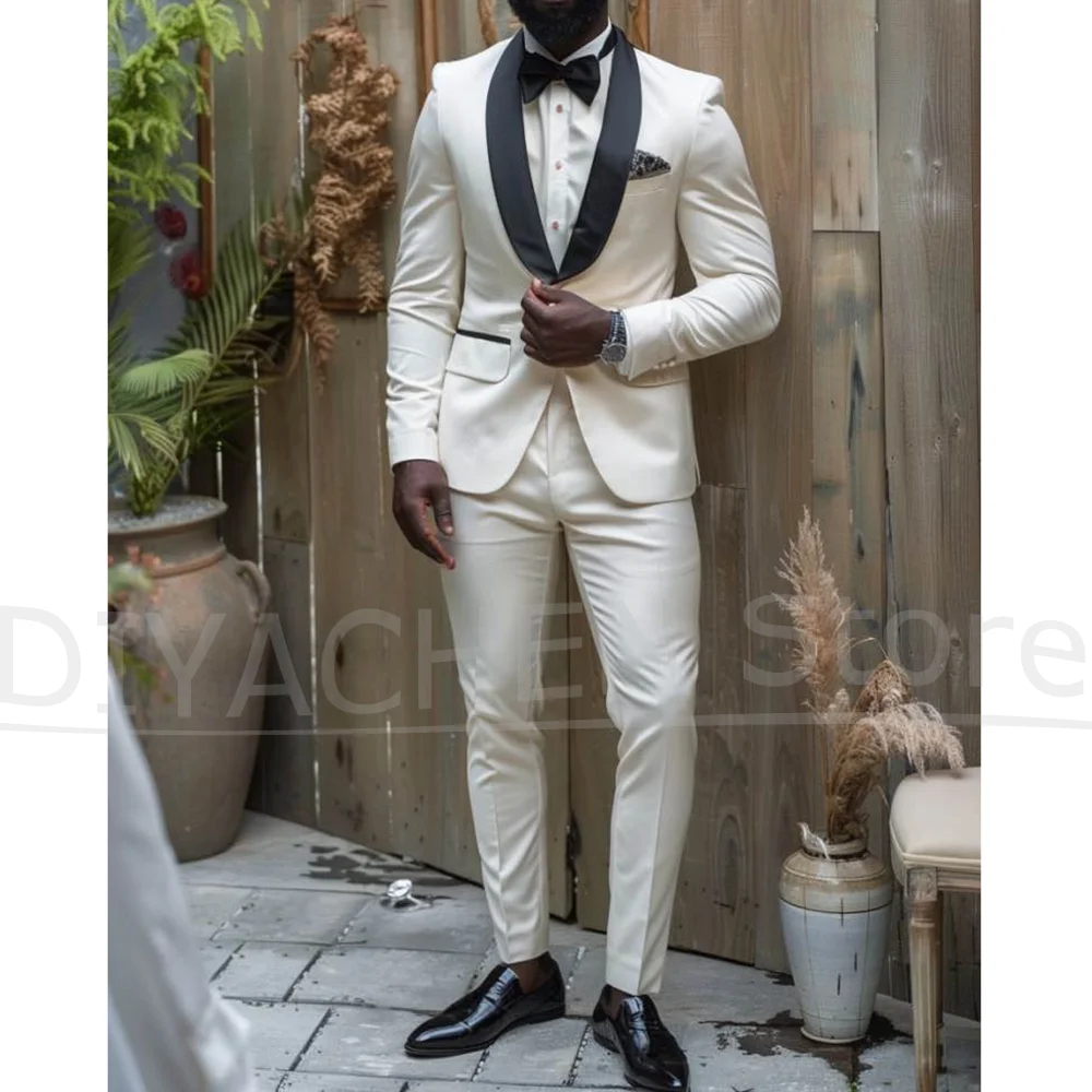 

Мужской костюм-смокинг с черной шалью и лацканами на одной пуговице, стильный деловой костюм для жениха, свадьбы, выпускного вечера, мужской костюм из 2 предметов