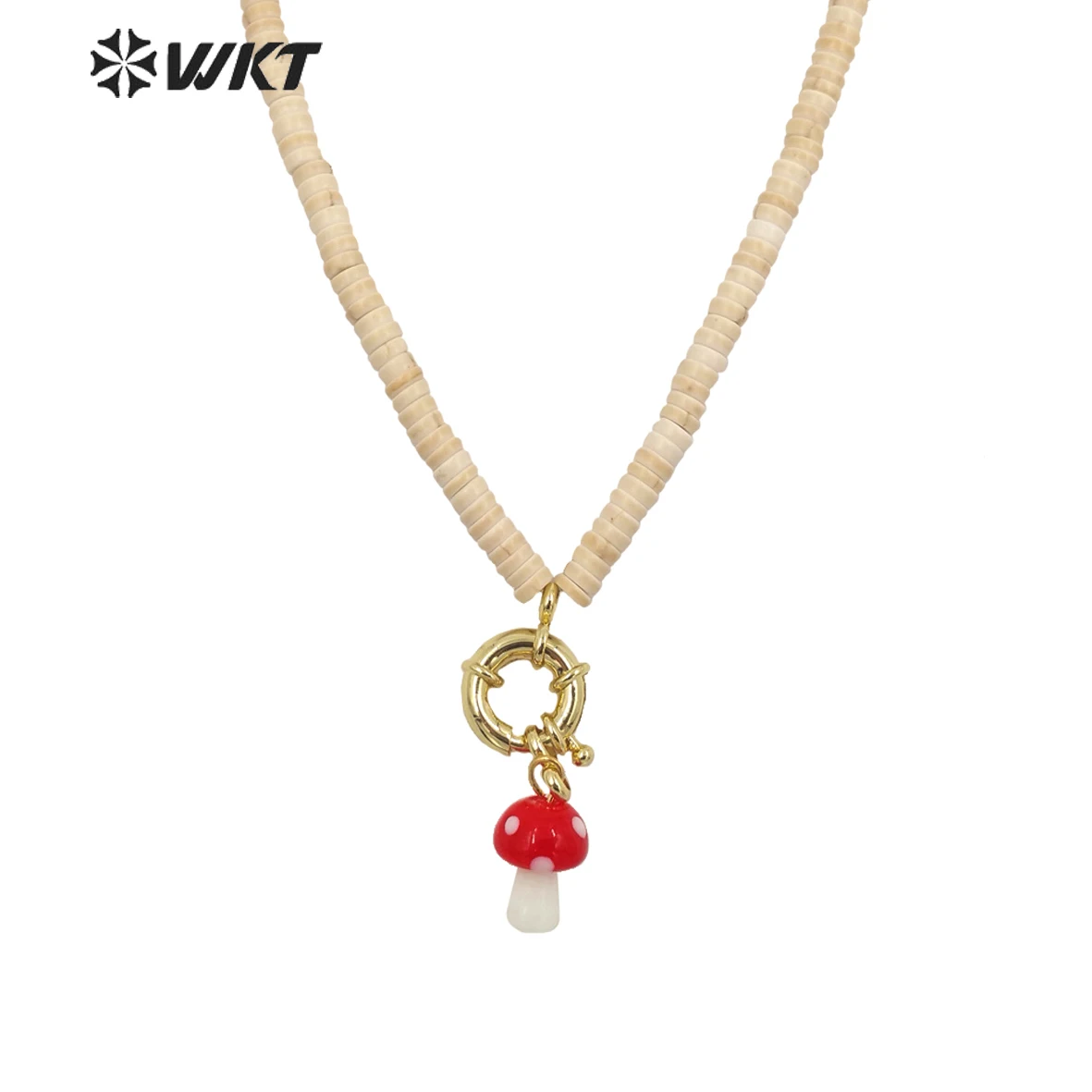 WT-N1402 Lovely Fashion Gold Clasp Turquoise Beads Necklace Women Handmade Strand Mushroom Charm Decoration In 16 Inch Long