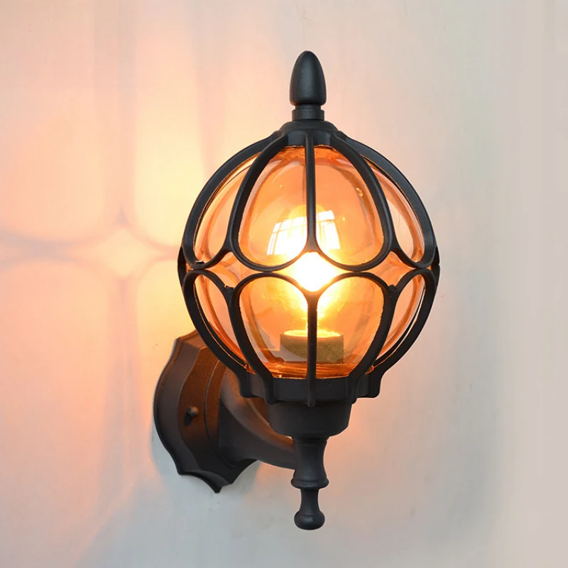 Outdoor Wall Lamp Vintage Waterproof LED Sconce Glass Shade Aluminum Black Gold Porch Patio Garden