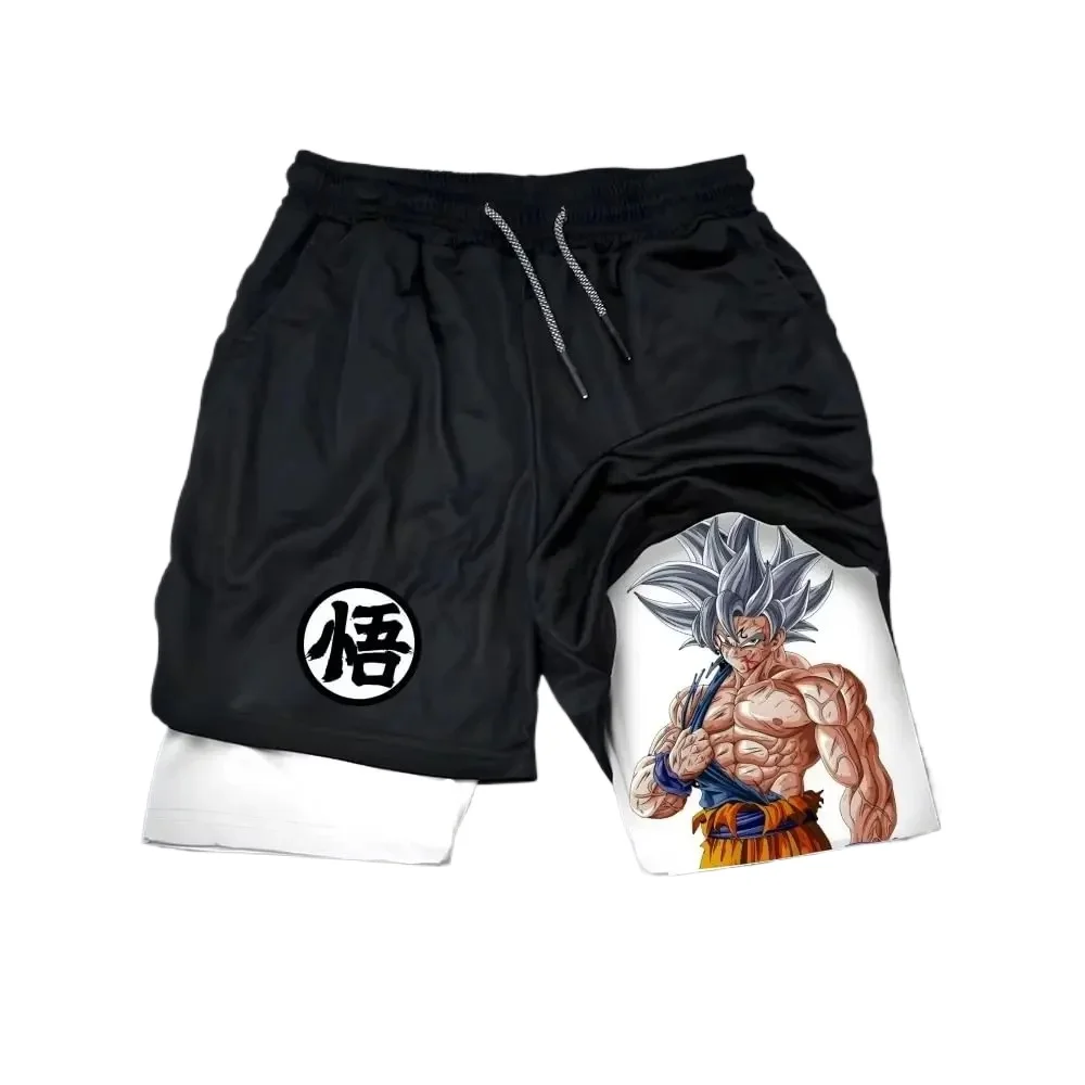 أنيمي الرجال السراويل اللياقة البدنية ملابس رياضية لعبة دراغون بول سايان تنفس سريعة الجافة طبقة مزدوجة 2 في 1 السراويل الرياضية الصيف موضة Y2k