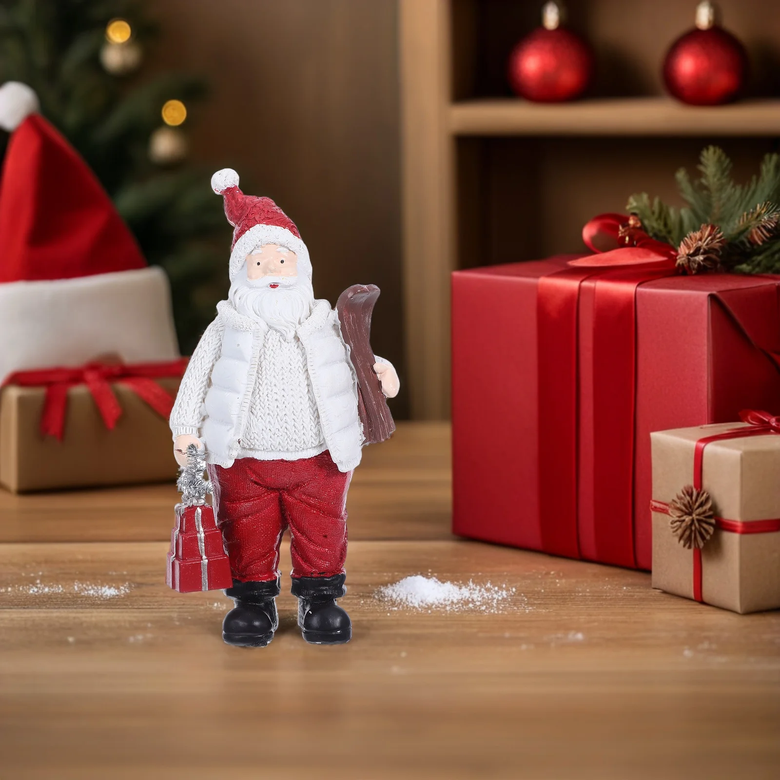 

Christmas Santa Claus Resin Holiday Statue Festive Tabletop Decor For Living Room Office Study Christmas