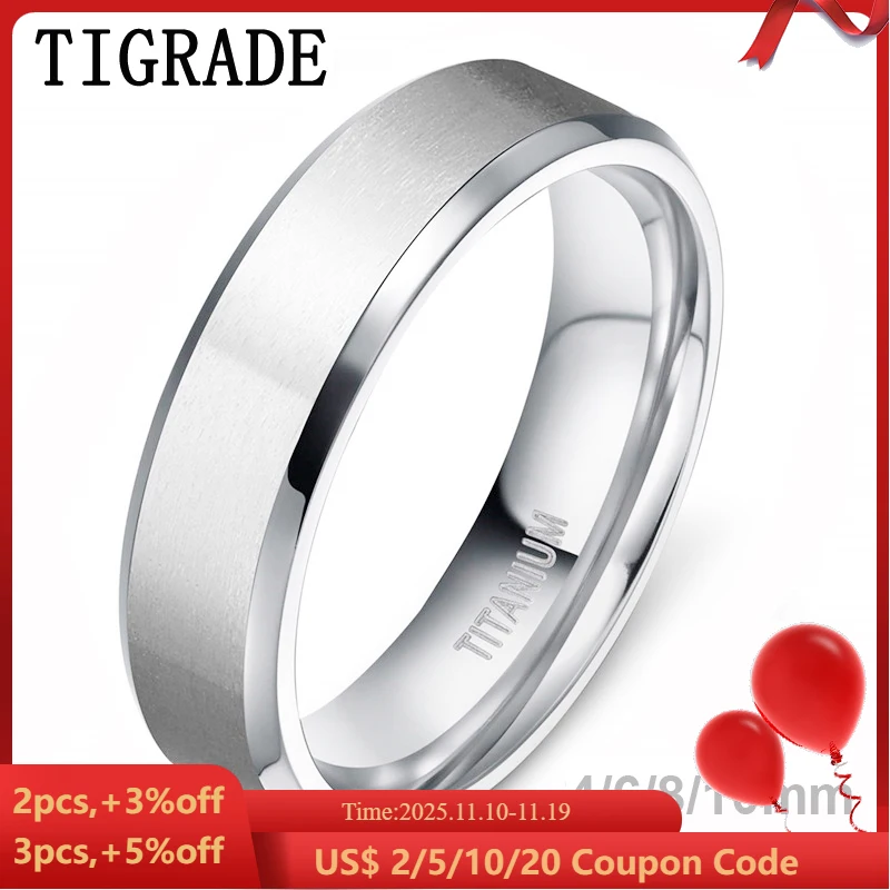 

Tigrade 4/6/8/10mm Silver Color Men's Titanium Ring Brushed Man Wedding Band Engagement Rings Male Jewelry Couple anel feminino