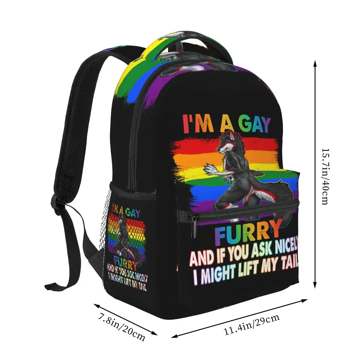 Gay Furry Pride Month Rainbow Fox And Dog Pattern Backpacks Boys Girls Bookbag Students School Bag Cartoon Rucksack Shoulder Bag