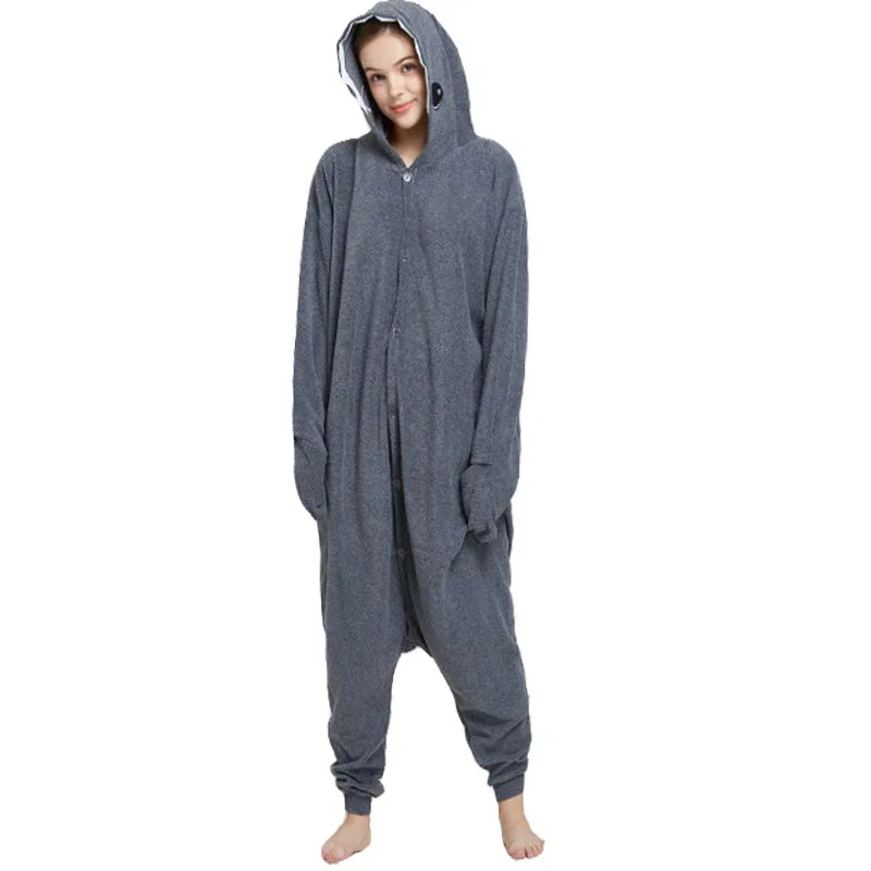 Gorąca Rekinowa Piżama Kreskówkowa Jednoczęściowa Pijama Damska Męska Kombinezon Onesie Dla Dorosłych Polarowa Para Szop Kigurumi