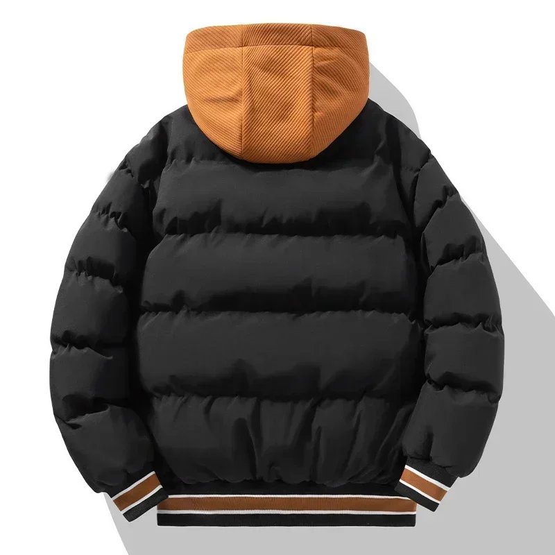 2024 Winter Baseball Jacket Harajuku Fake 2 Pct Design Thick Down Cotton Padded Coat Streetwear Loose Cold-proof Hooded Coat