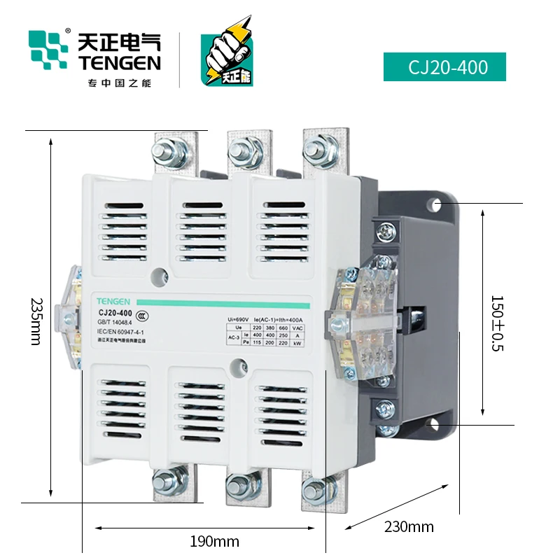 TENGEN Tianzheng Electric CJ20-400A AC Contactor Star Triangle Starts 220V 380V Authentic Silver Point