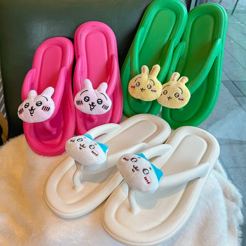 Summer New Miniso Chiikawas Flip-Flops Cartoon Hachiwares Usagi Beach Sandals Soft Sole Anti-Slip Home Slippers Couple Style Hot