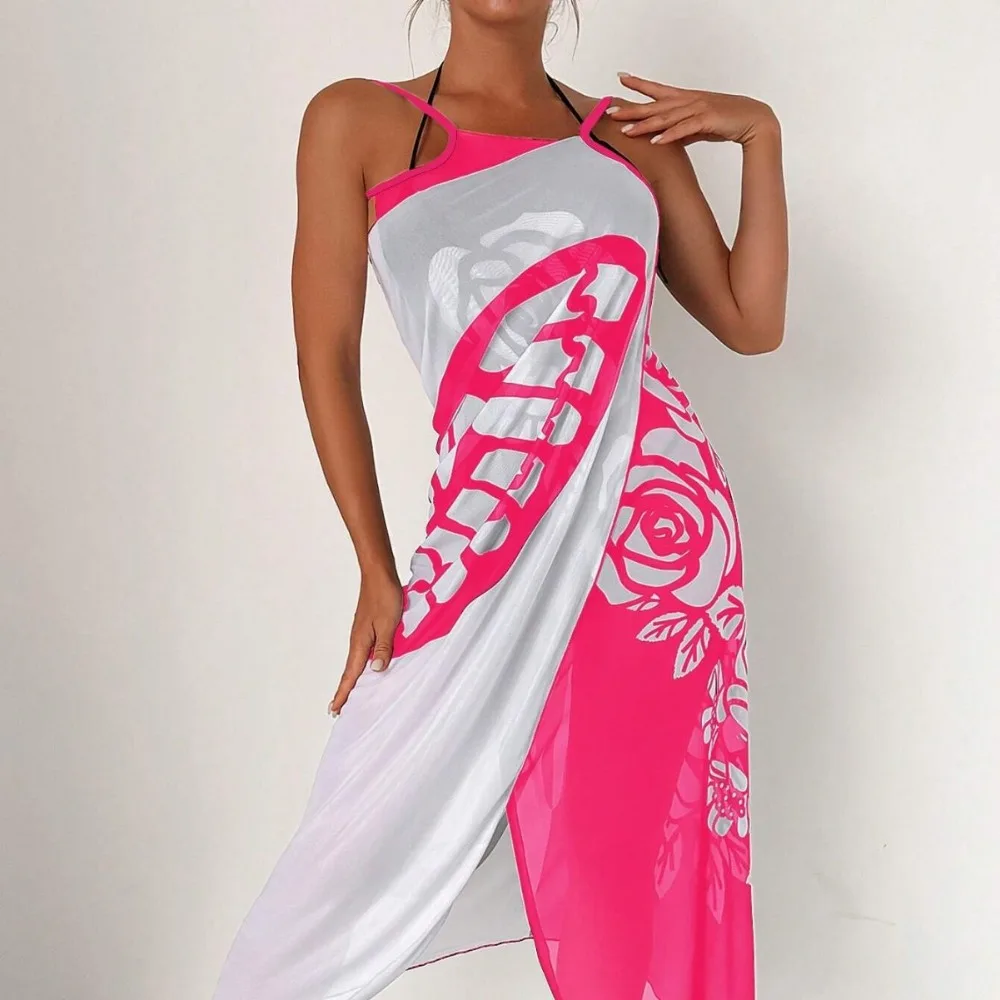 Verano Sexy estampado de mariposa cubrir traje de baño vestido de mujer túnica Bikini baño Sarong falda envolvente traje de baño elegante señora ropa de playa