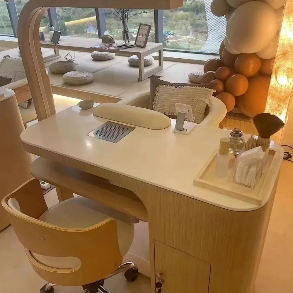 أثاث مانيكير فاخر خفيف لصالونات التجميل، أثاث أظافر خشبي، طاولة مانيكير وكرسي #1