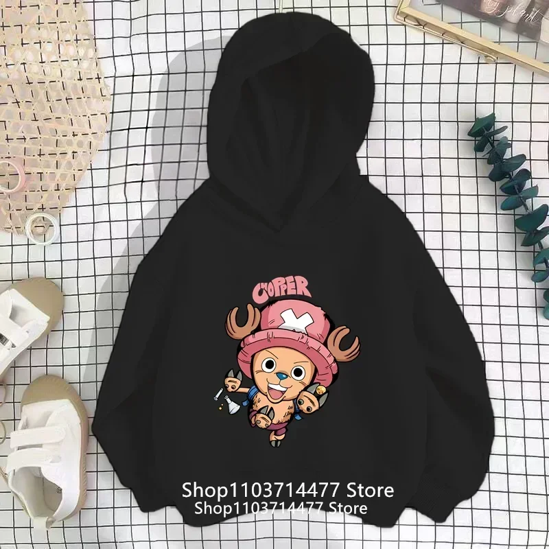 2024 New One Piece Hoodie Kids Sweatshirt Anime Luffy Hooded Kids Coat Baby Boys Girls Clothing Sudaderas Autumn Warm Sweater