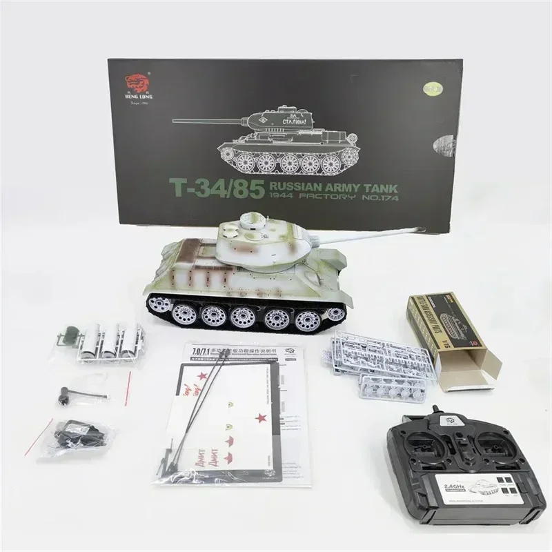 

Russian Tank 1:16 Rc T34/85 Painted Snow Version Tank Competitive Gun Turret Rotating Remote Control Simulation Model Toy