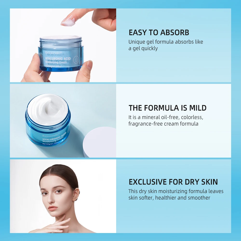 Lakerain Hyaluronic Acid Moisturizing Cream Long Lasting Nourishing Face Body For Normal-to-dry Skin Daily Skin Care Cream 50ML