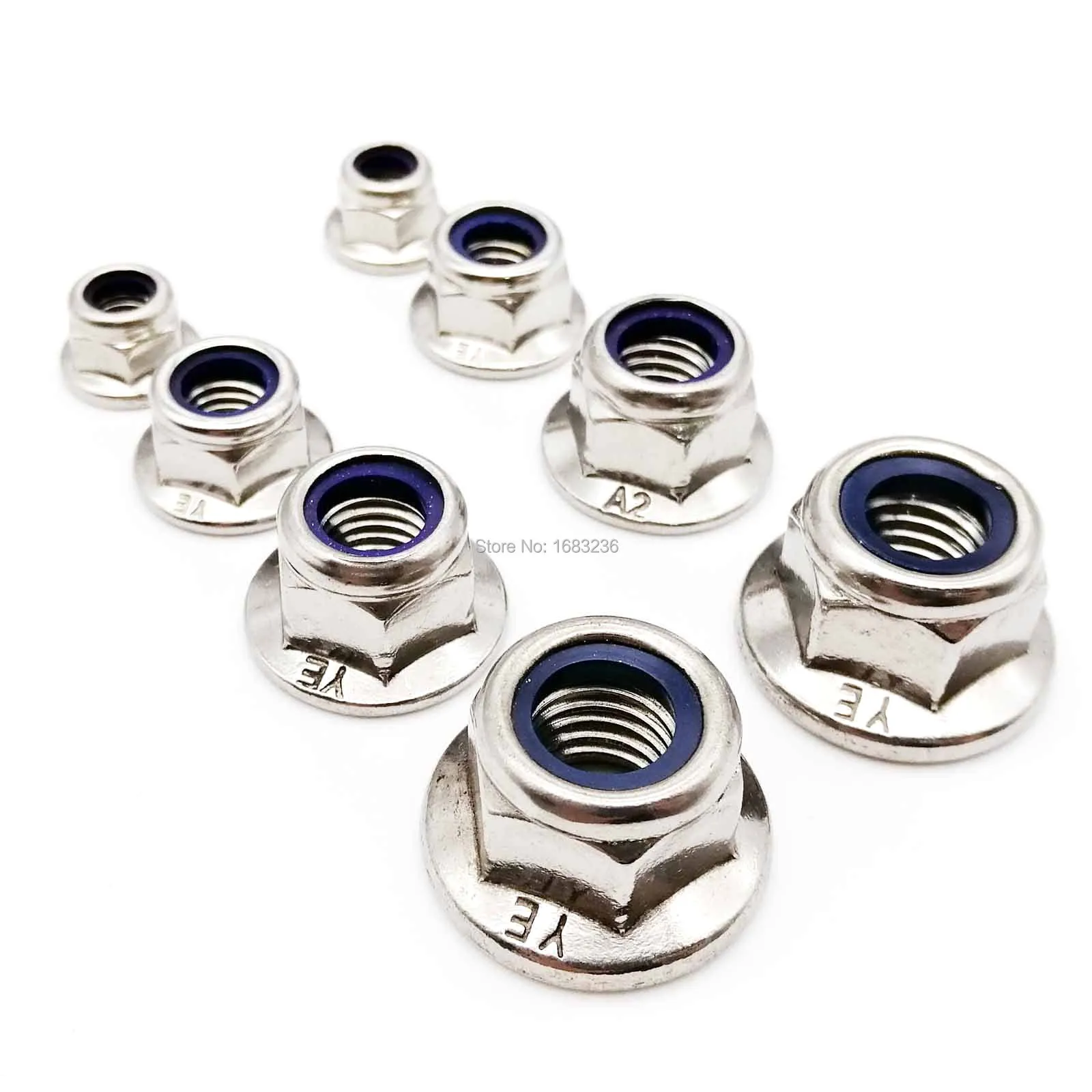 10/50pcs M3 M4 M5 M6 M8 M10 M12 A2-70 304 Stainless Steel GB6183 Hex Flange Nylon Insert Lock Nut Self locking Nylock Locknut