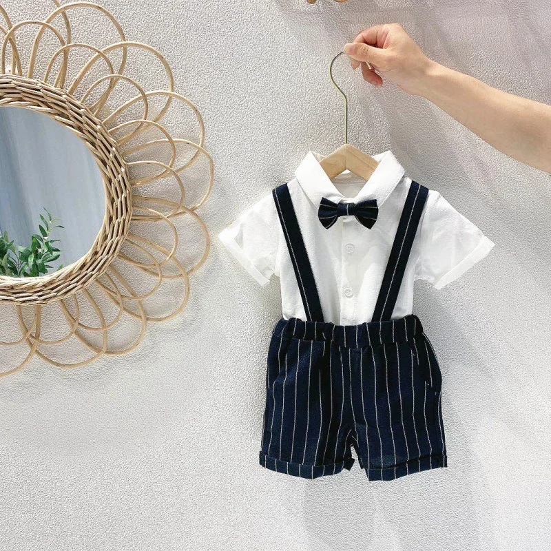 

Chen Ma's Baby Clothes Gentleman One Year Old Celebration Dress Hundred Days Boys Summer Suit Short Sleeve Handsome Suspender Pa