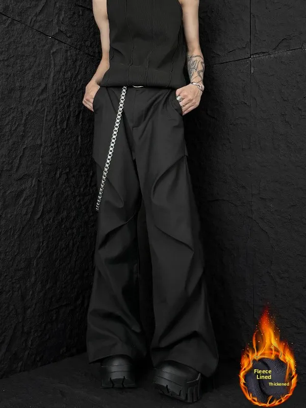 

Черные повседневные брюки в пол с флисовой подкладкой в американском стиле, широкие мужские брюки-карго, прямые брюки CleanFit