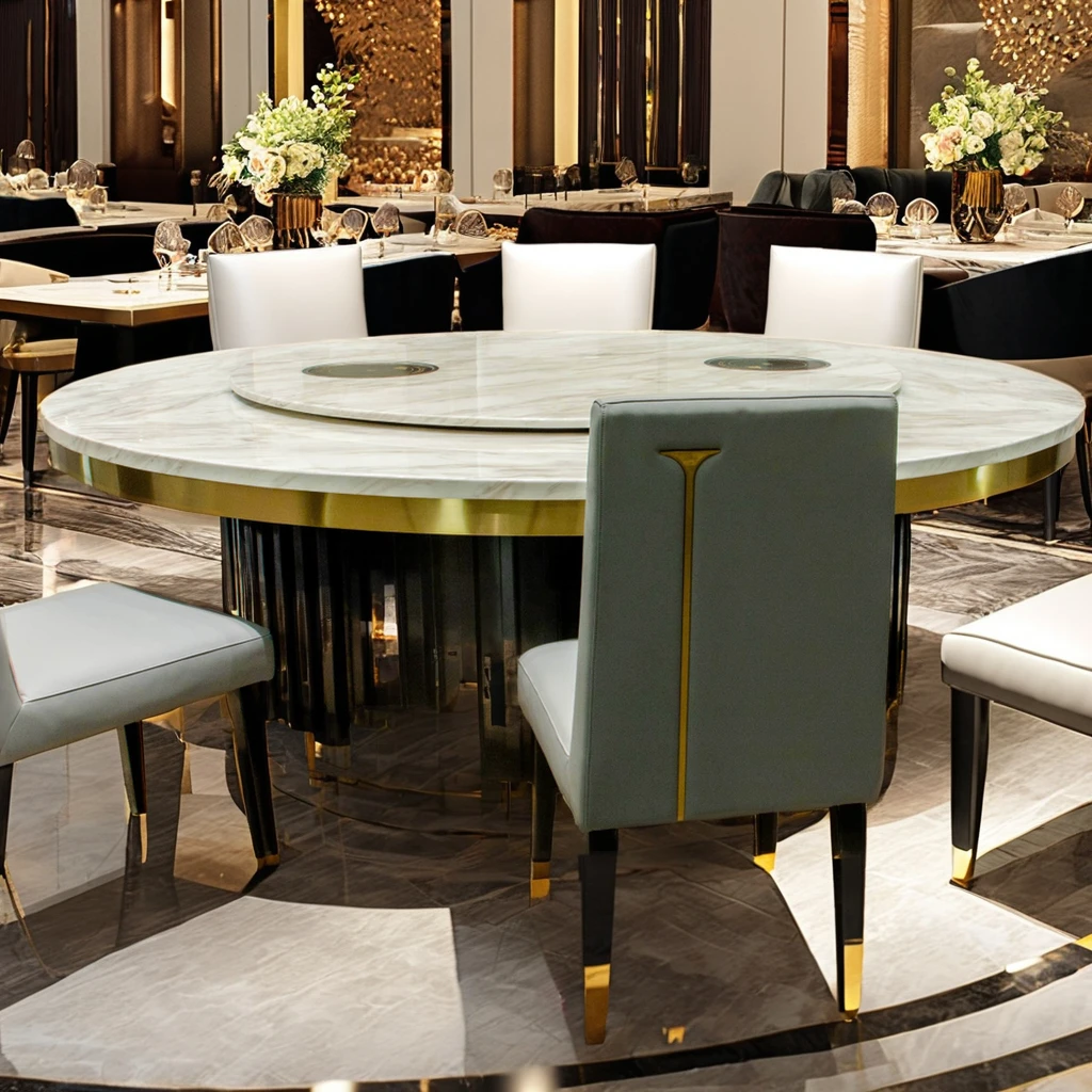 Fire Modern Deluxe Slate Dining Table Set with Induction Cooker Turntable & Hotel or Non-Smoking Home