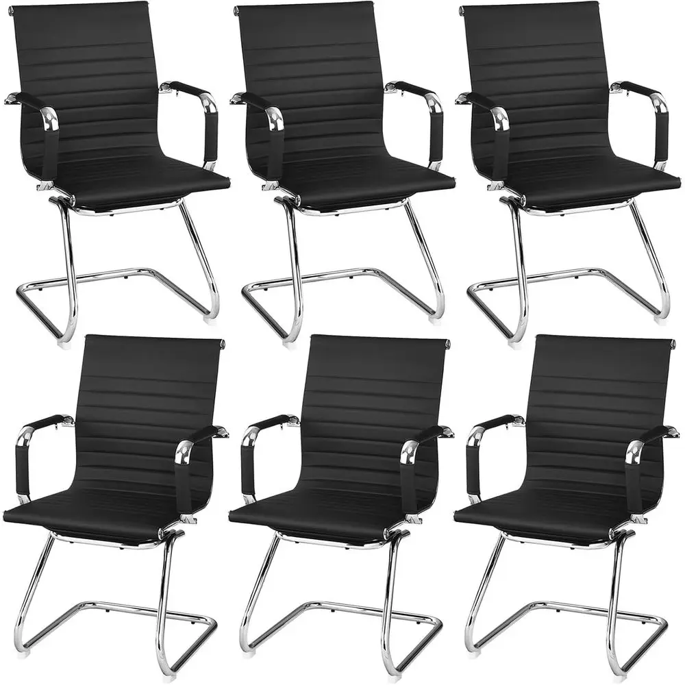 

6-Pack Ergonomic PU Leather Chairs for Home and Office, Meeting Room, Lobby, and Waiting Area without Wheels (Black)