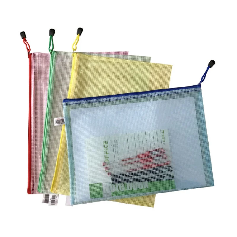 10Pcs Waterproof Mesh Zip File Folders Assorted Sizes A4/A5 School Office Supplies Pencil Case Storage Bags Stationery Products