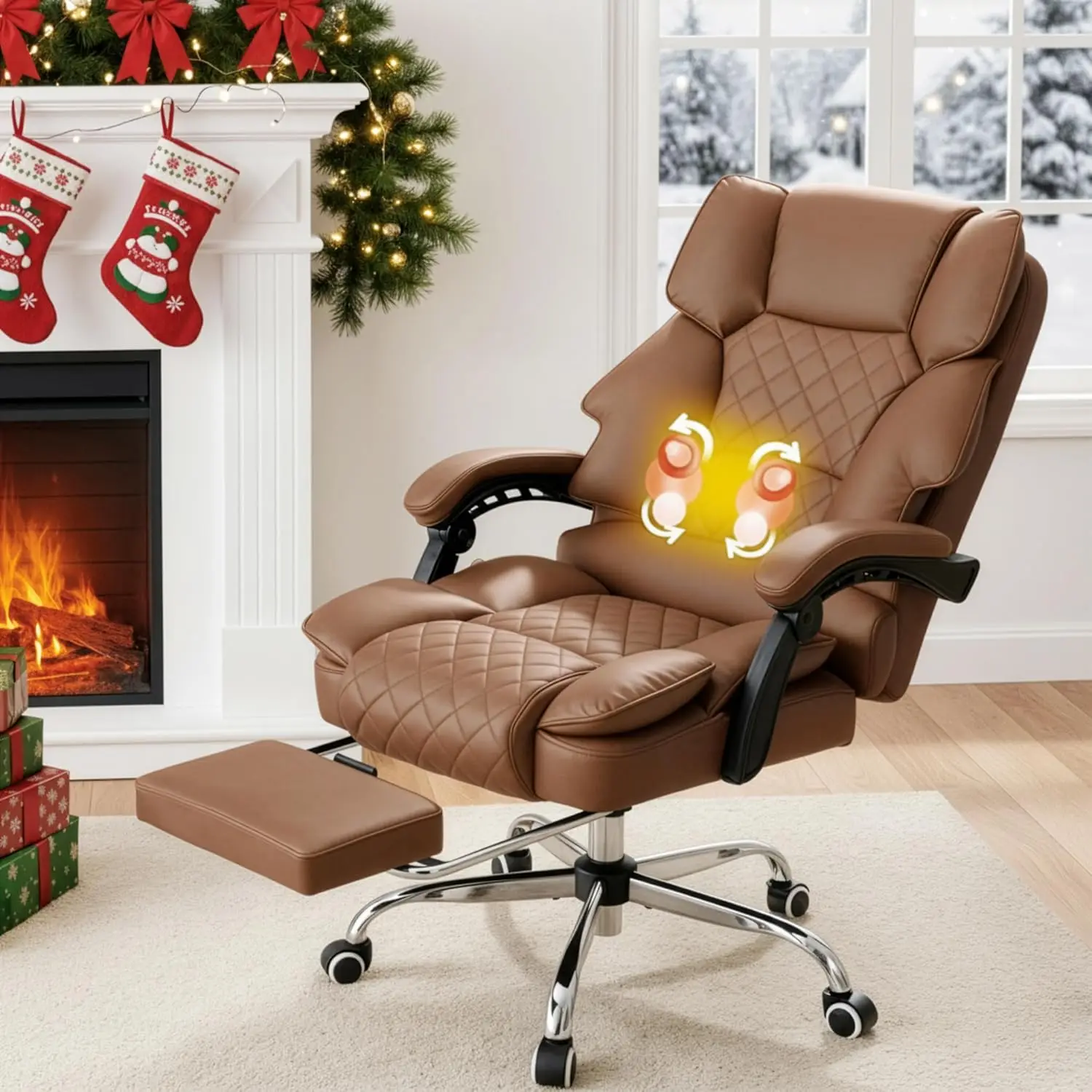 

Kneading Massage Executive Office Chair with Heated,90-135° Reclining Chair with Footrest, Ergonomic Computer, Customized