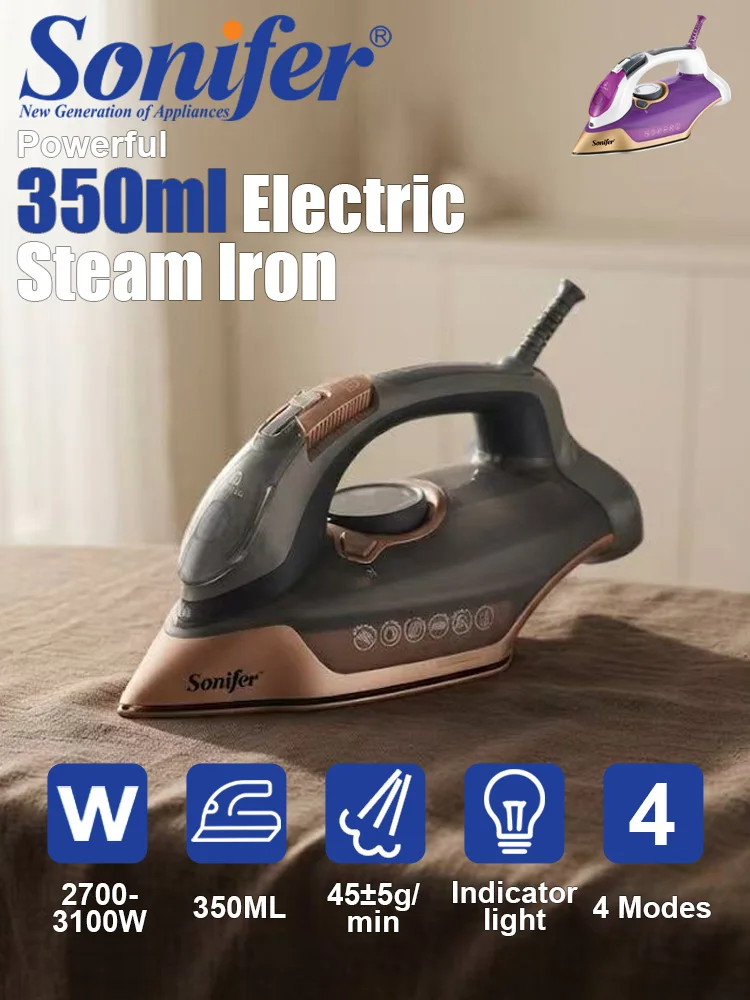 Steam Iron Sonifer SF-9096 3000W Ceramic Soleplate Vertical Steam Auto Shut Off Anti Calc 350ml Tank Clothes Iron