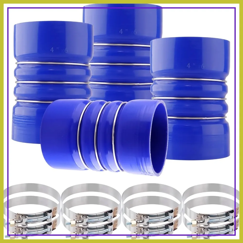 

4" x 6" Silicone Charge Air Cooler Hump Hose with T-Bolt Clamps, 4 Inch ID Turbo Intercooler CAC Hose Kit for Semi Trucks, 4 PCS