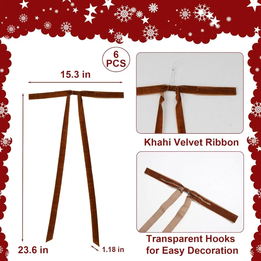 DiliComing المخملية الحلي شجرة عيد الميلاد الانحناء 6 قطعة أقواس عيد الميلاد البني لتغليف الهدايا 15x23 بوصة الحرف عطلة ديكور