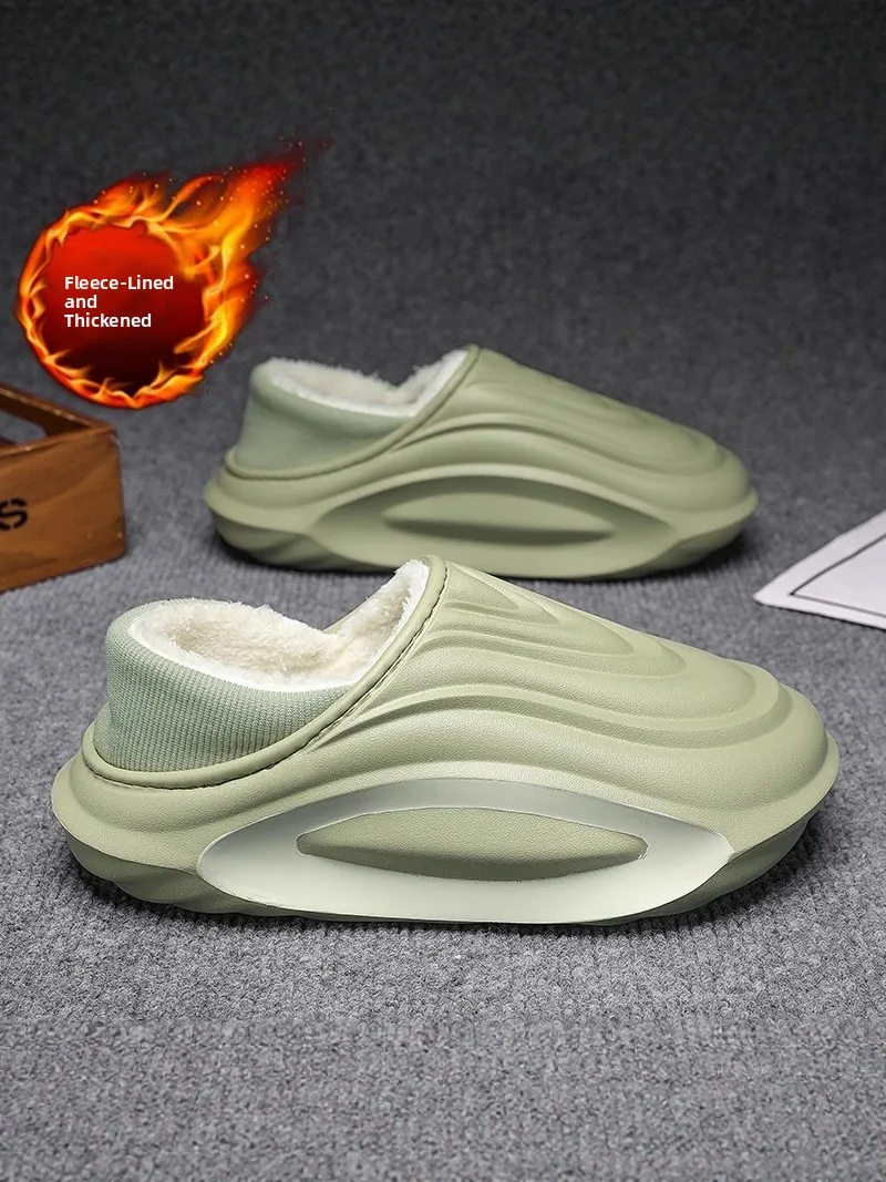 Waterproof Fleece Lined Thick Bottomed Indoor Outdoor Men's Slippers Casual Slip-On Shoes Warm Comfortable Winter Slippers