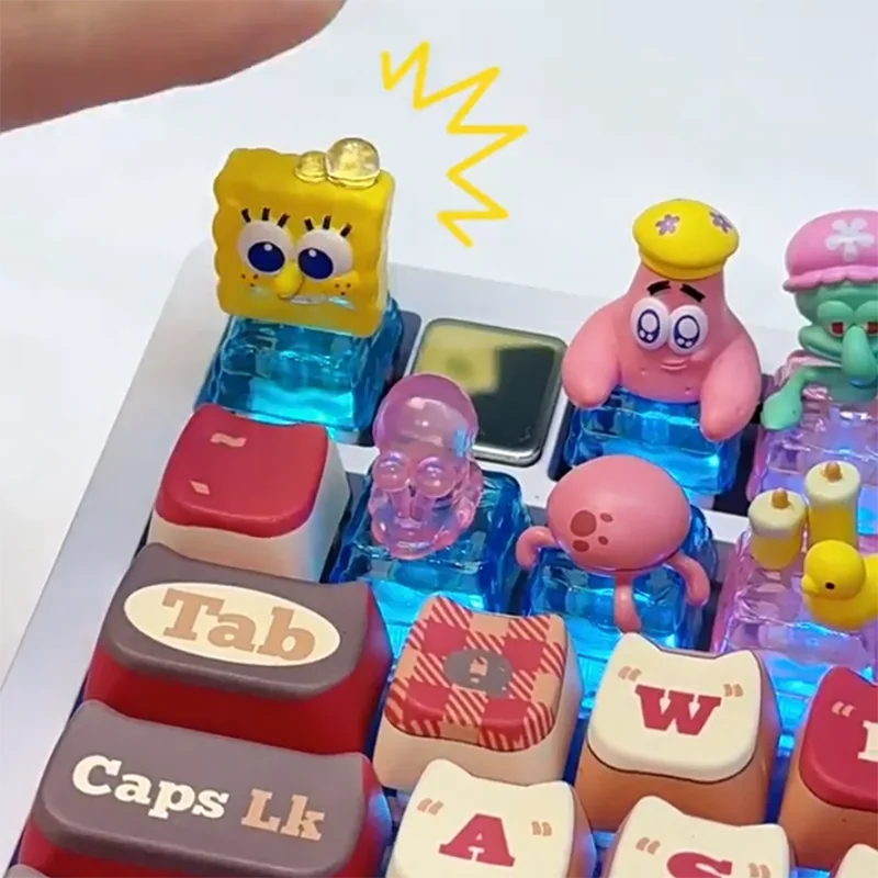 Genuine Official Spongebob Squarepants 3d Keycap Blind Box Movie Peripheral Mr Krabs Squidward Figurine For Mechanical Keyboard
