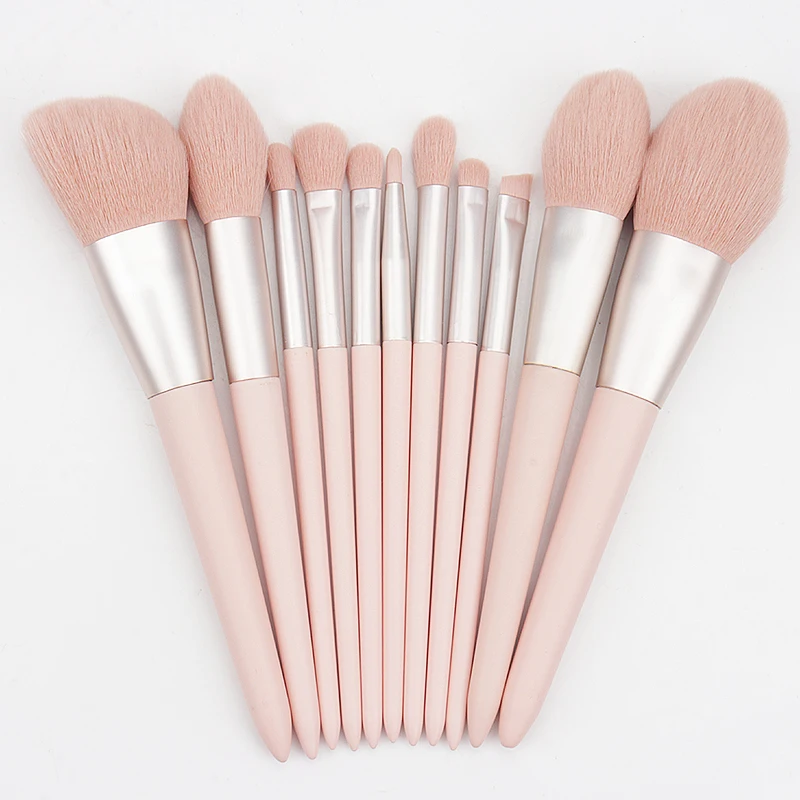 11pcs Pink Makeup Brush Set Foundation Blush Concealer Powder Lipstick  Eyeshadow Lash Brushes Korean Cosmetics Beauty Tools