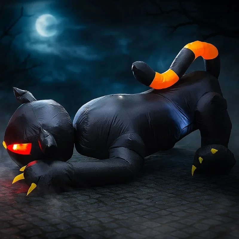 1.8M Halloween Inflatables Toys Decorations Shakes Head Black Cat Garden Party Built-in LED Lights Up Ghost Festival Yard Indoor